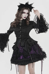 Black/Purple Multi-Layered Lace Lace-Up Women's Gothic Skirt - Product - 4