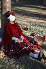Red [Little Red Riding Hood] Double-Layered Plaid Print Ruffle Bowknot Sweet Vintage Lolita Jumper Dress - Product - 15