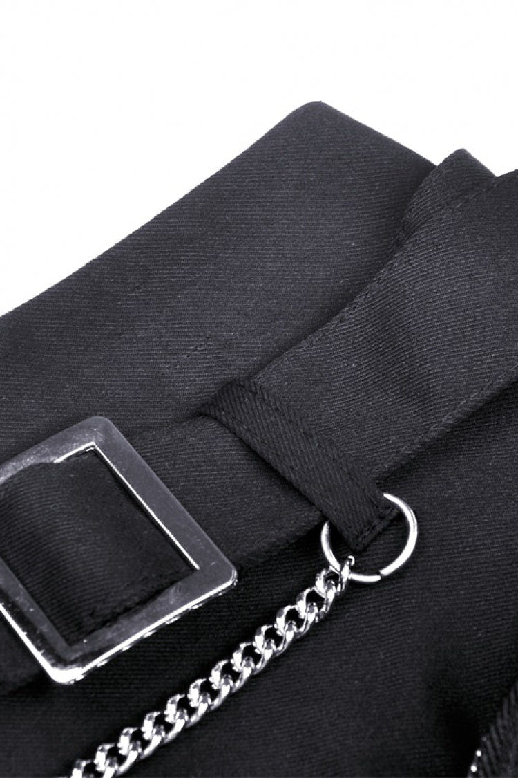 Black Pleated Big-pocket Chain-Decorated Women's Punk Mini Skirt with Belt - Product - 13