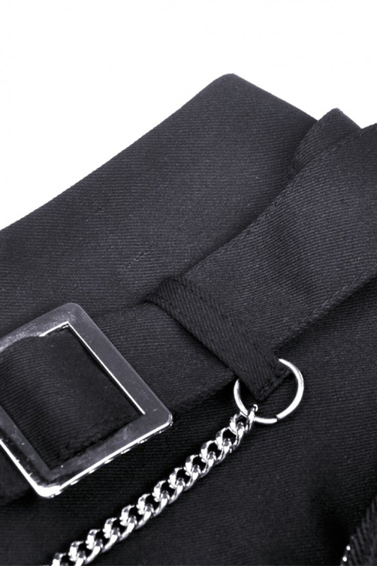 Black Pleated Big-pocket Chain-Decorated Women's Punk Mini Skirt with Belt - Product - 13