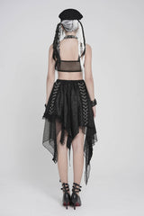 Black Lace Irregular Chain-Decorated Women's Punk Streamer Skirt - Product - 2