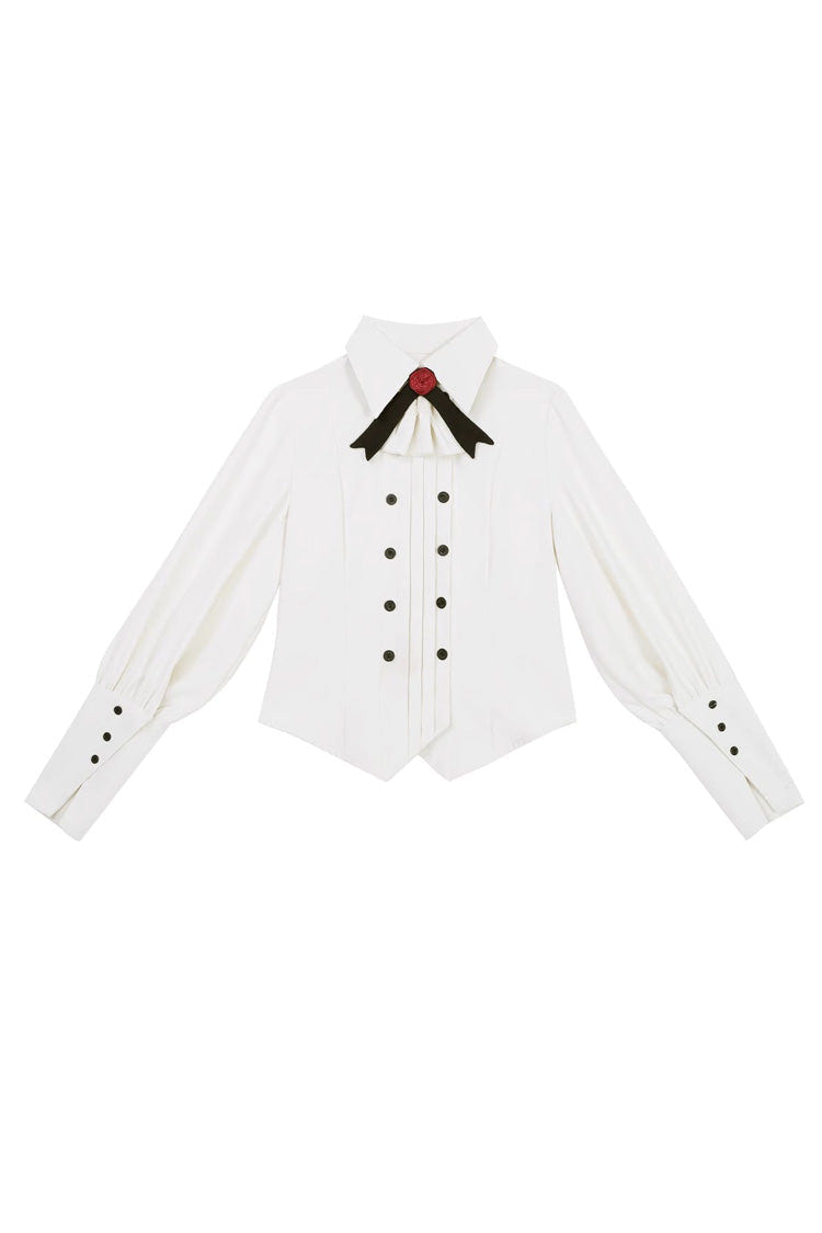 White [Little Detective] Long Sleeves Bowknot Ouji Prince Handsome Lolita Blouse - Product - 3