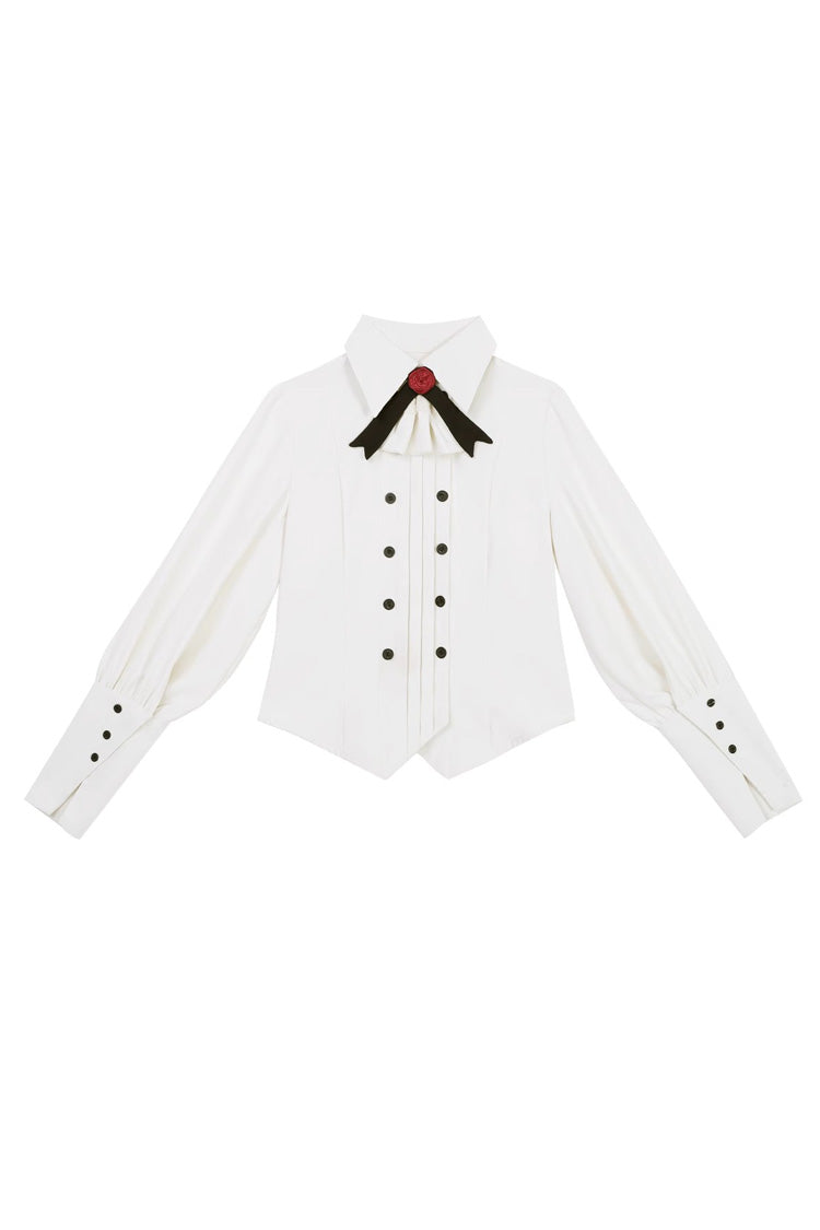 White [Little Detective] Long Sleeves Bowknot Ouji Prince Handsome Lolita Blouse - Product - 3