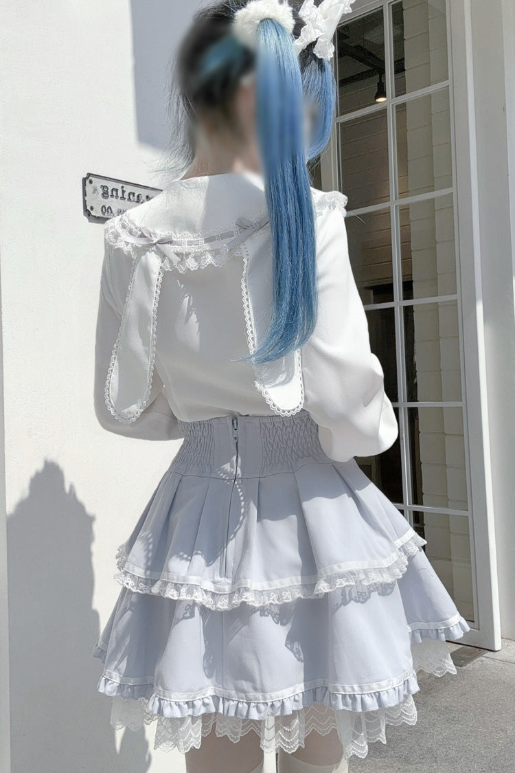 Rabbit Ears Long Sleeves Bowknot Lace Sweet Jirai Kei Japanese Blouse 3 Colors - Product - 3
