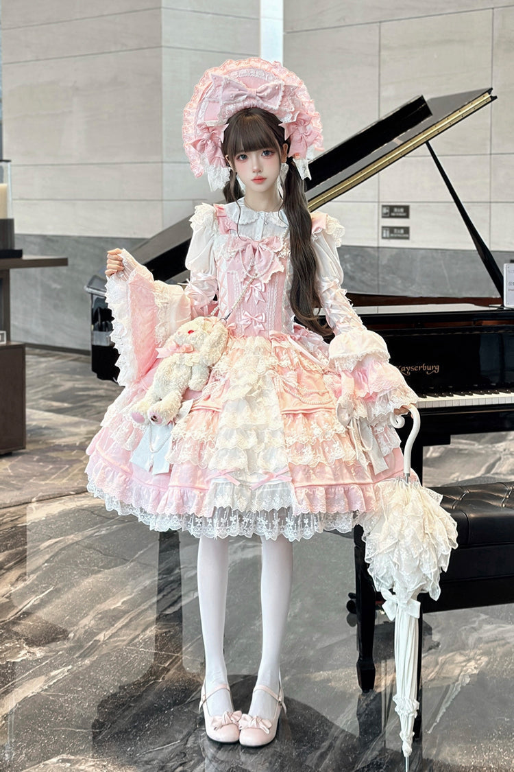 Sakura Love Multi-Layered Jacquard Ruffle Embroidery Cardigan Bowknot Lace Sweet Gorgeous (Set) detail view 4