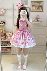 Pink [Cupid Bunny] Printed Sleeveless Bow Sweet Princess Lolita Strap Dress - Product - 7