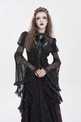 Black Stand Collar Long Trumpet Sleeves Cut-Out Women's Gothic Gorgeous Blouse - Product - 6