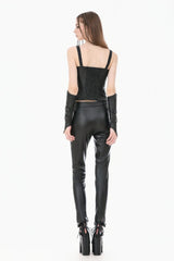 Black Jacquard Buckled Straps Zippered Women's Punk Vest - Product - 12