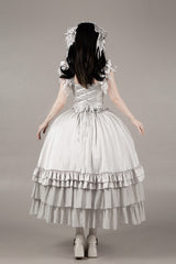 Solid Color [Bionic Doll] Square Collar Multi-Layered Ruffle Bowknot Lace-Up Gothic Lolita Long Skirt Corset Set - Product - 26