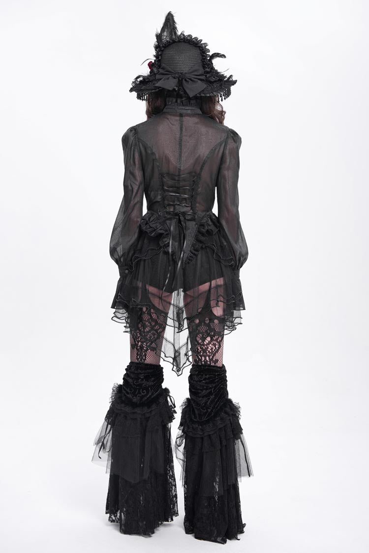 Black Ruffle Stitching Lace-Up Mesh Women's Gothic Shorts - Product - 9