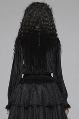 Black Stand Collar Long Sleeves Embroidery Floral Lace Women's Gothic Tops - Product - 3