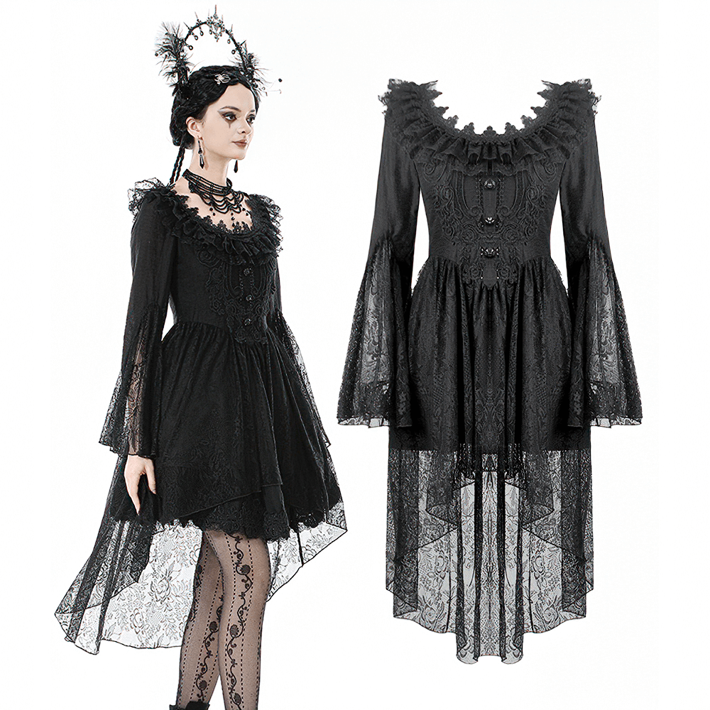 Dramatic Lace High Low Dress with Corset Back and Ruffles - image 3