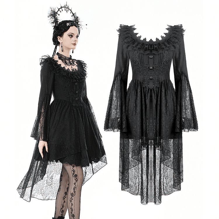 Dramatic Lace High Low Dress with Corset Back and Ruffles - image 3