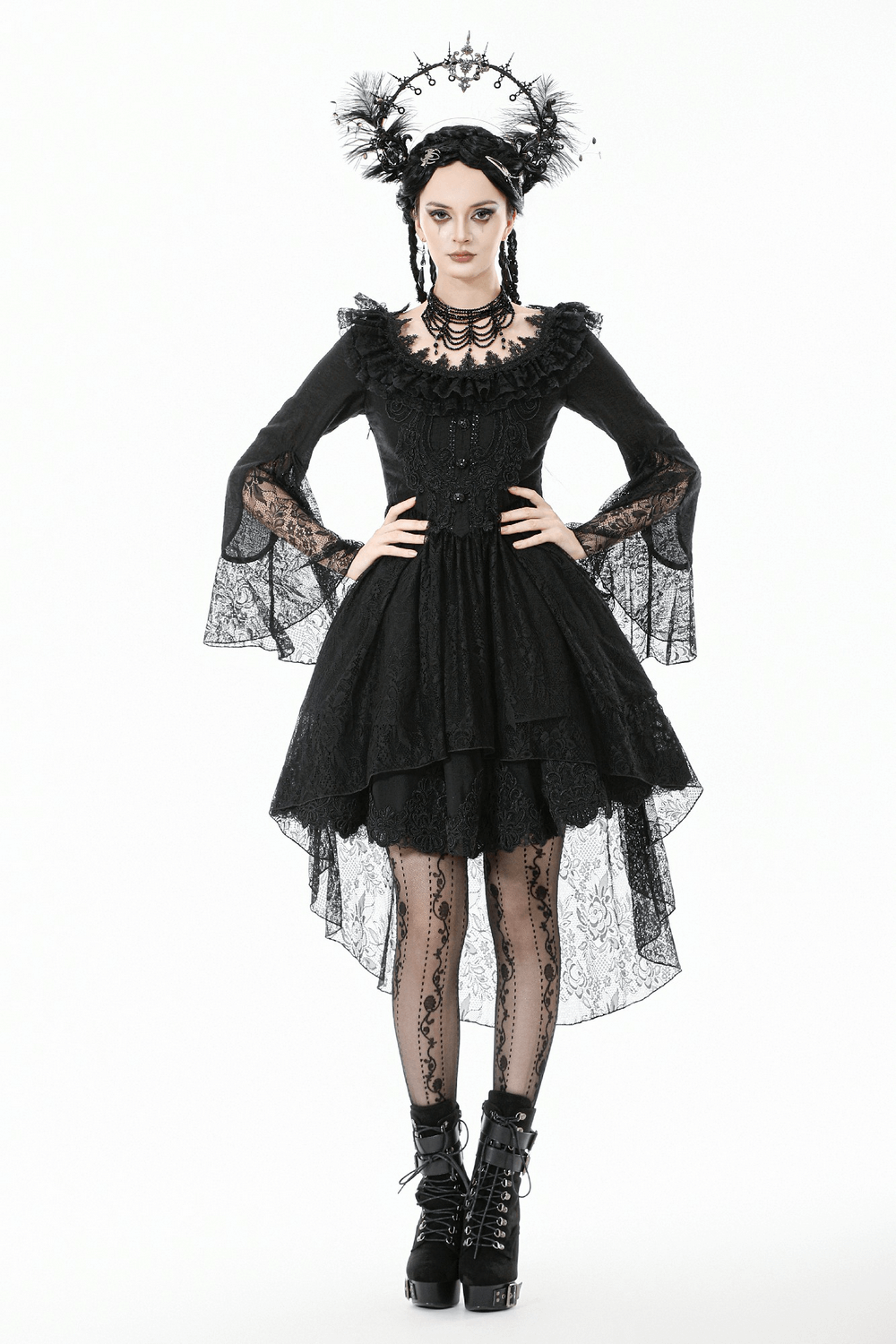 Dramatic Lace High Low Dress with Corset Back and Ruffles - image 14