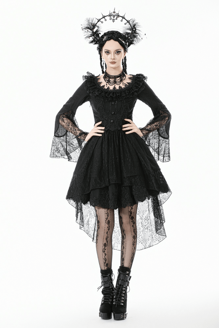 Dramatic Lace High Low Dress with Corset Back and Ruffles - image 14