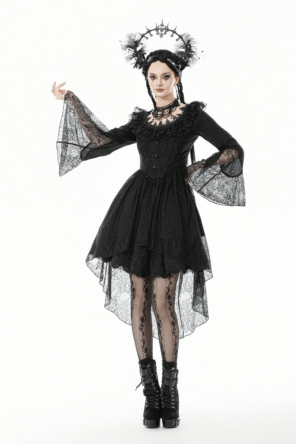 Dramatic Lace High Low Dress with Corset Back and Ruffles - image 15