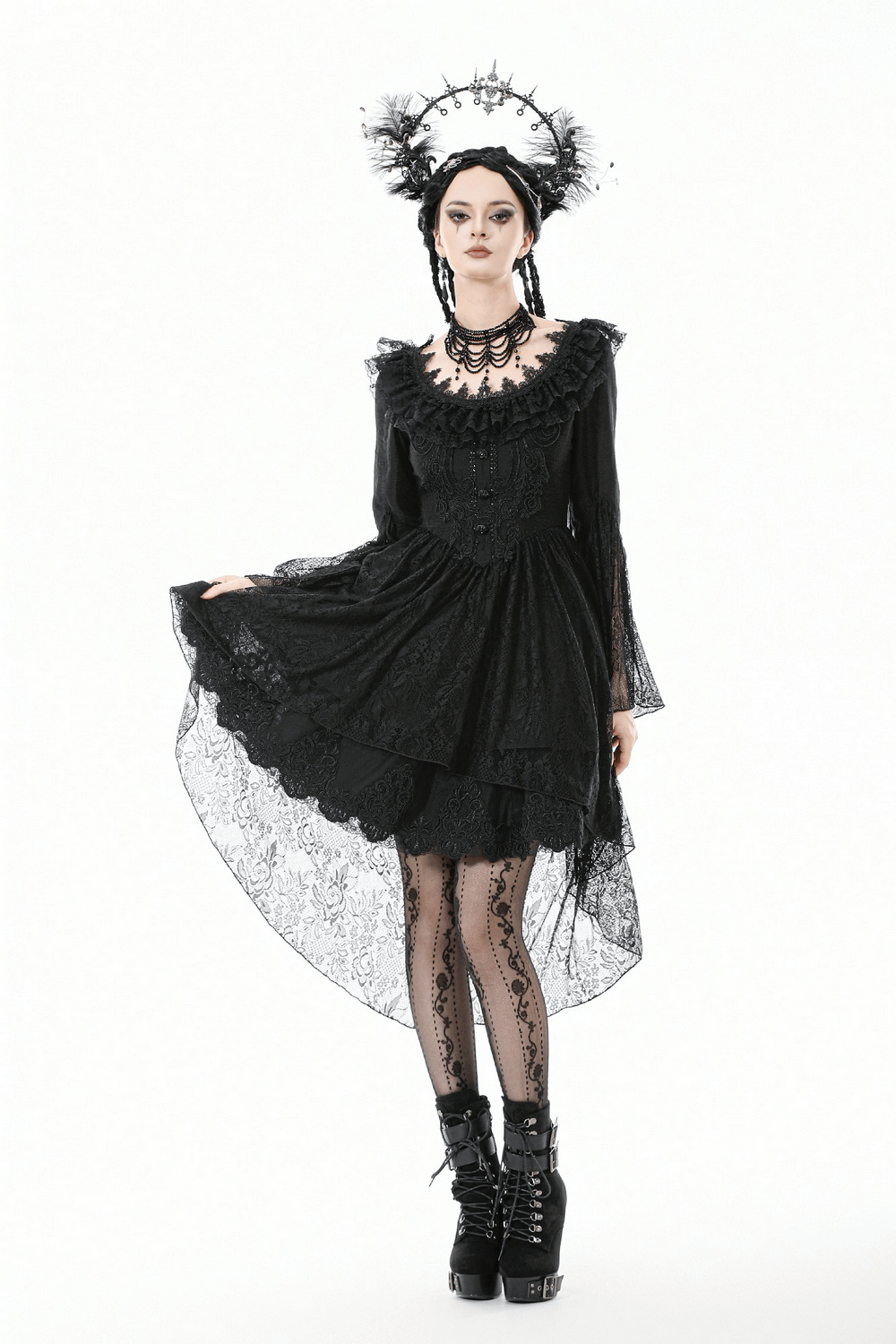 Dramatic Lace High Low Dress with Corset Back and Ruffles - image 16