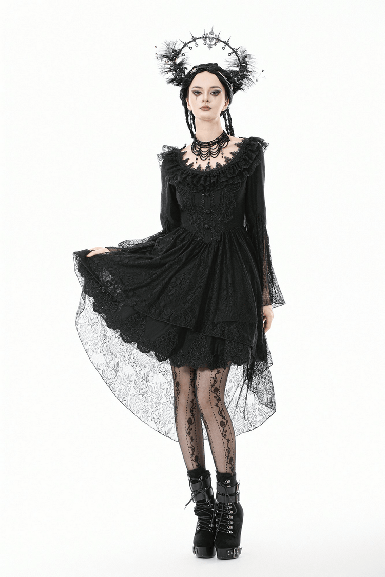 Dramatic Lace High Low Dress with Corset Back and Ruffles - image 16