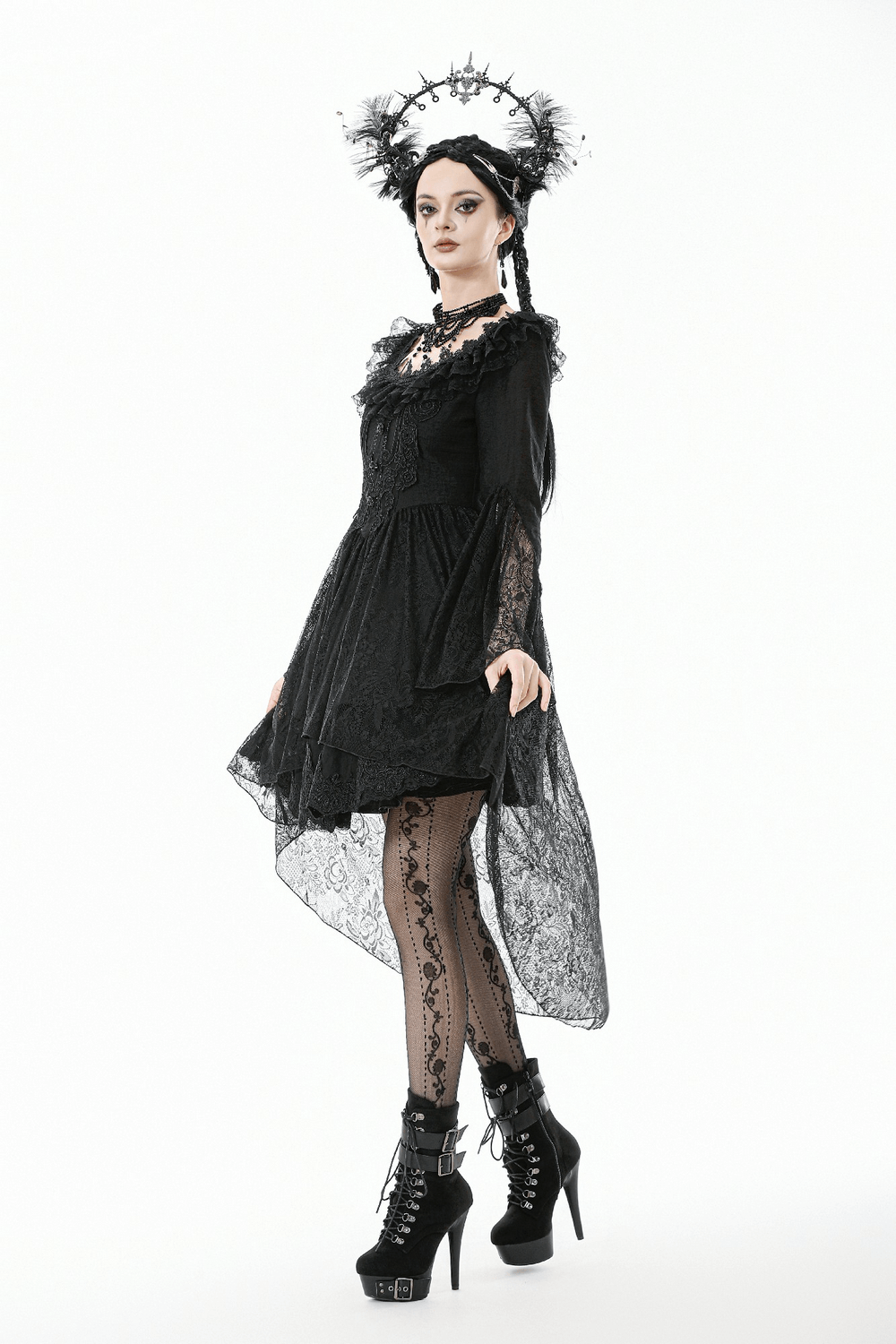 Dramatic Lace High Low Dress with Corset Back and Ruffles - image 17