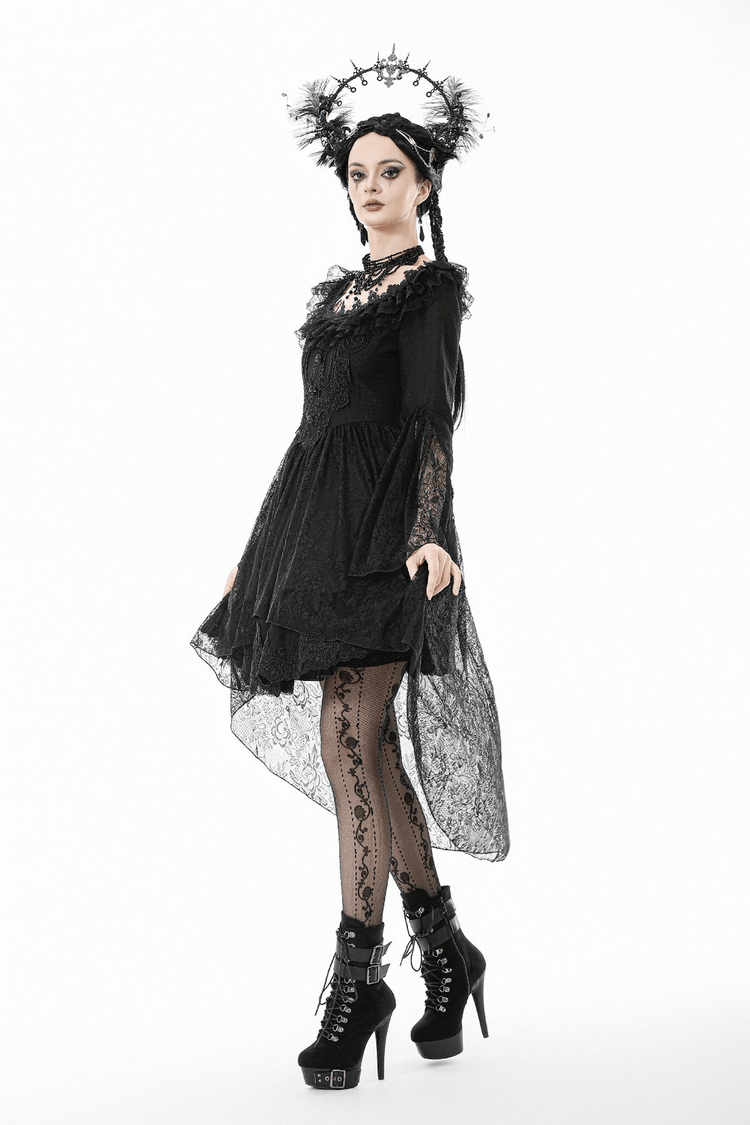 Dramatic Lace High Low Dress with Corset Back and Ruffles - image 17