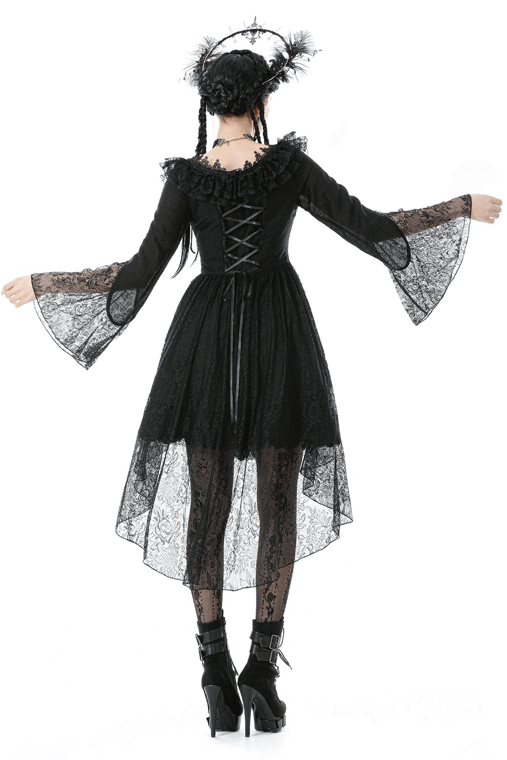 Dramatic Lace High Low Dress with Corset Back and Ruffles - image 2