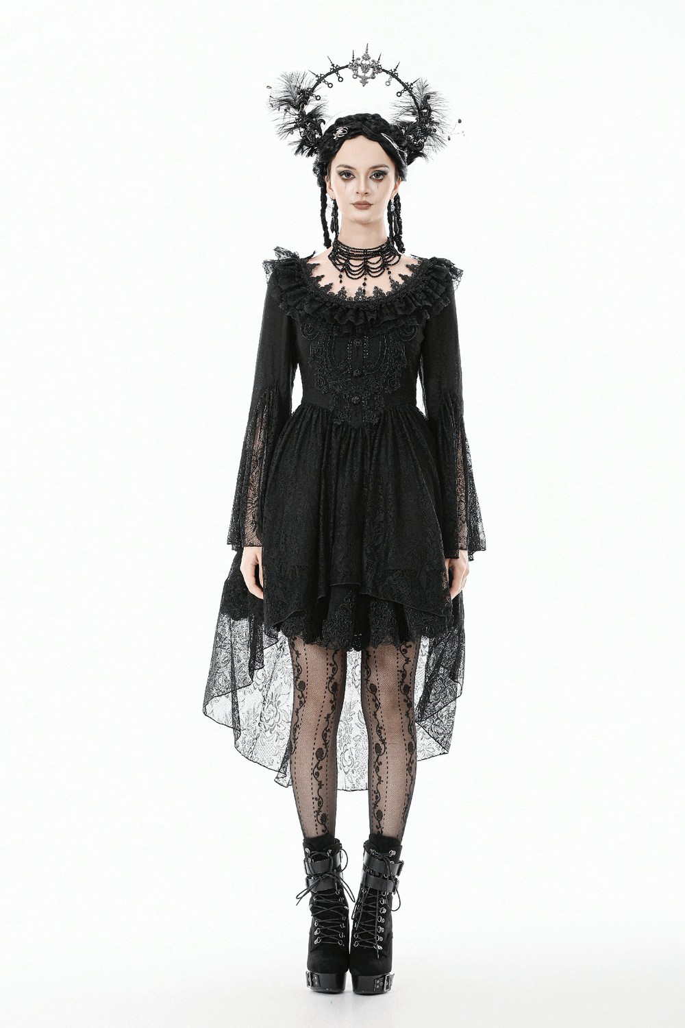 Dramatic Lace High Low Dress with Corset Back and Ruffles - image 13