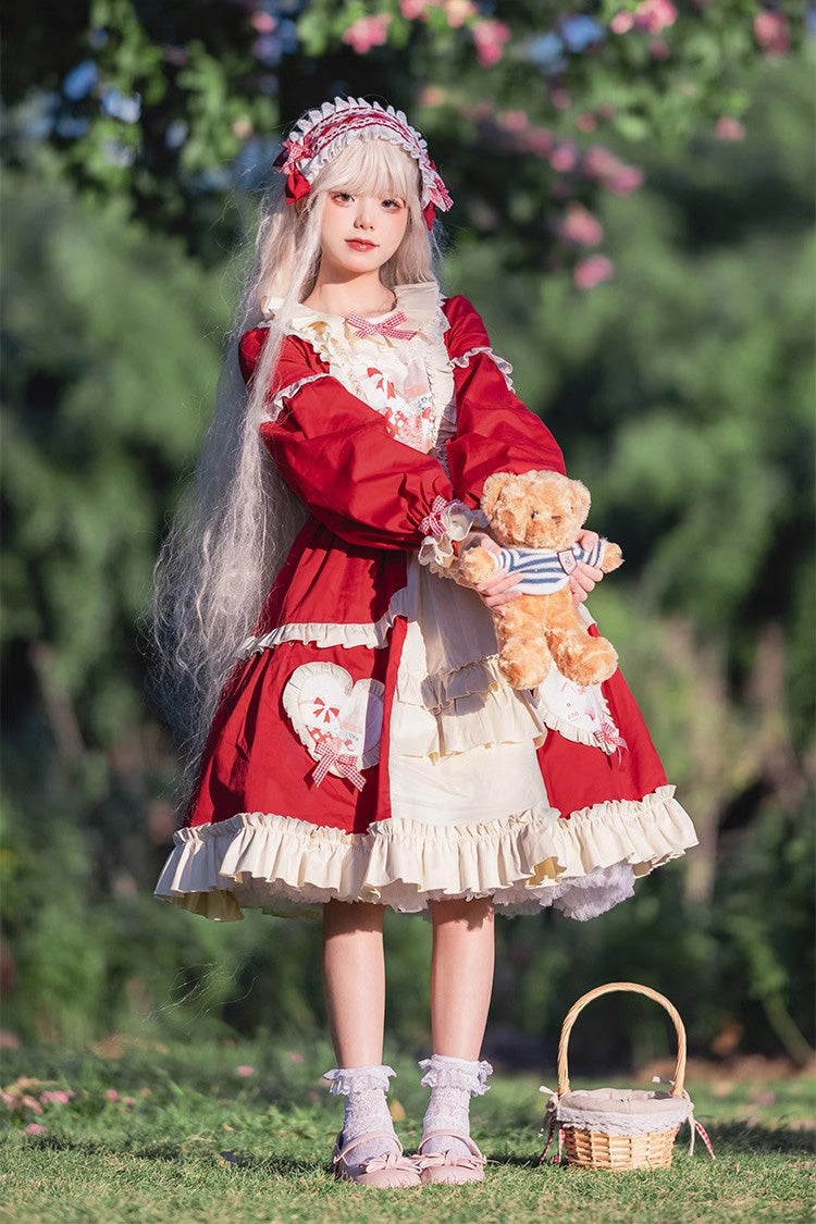 Red Cider House Long Sleeves Print Ruffle Cardigan Bowknot Sweet Lolita Dress - Product - 5