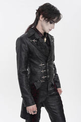 Black Lapel Collar Long Sleeves Lace-Up Slim Men's Gothic Handsome Double-Breasted Jacket - Product - 9