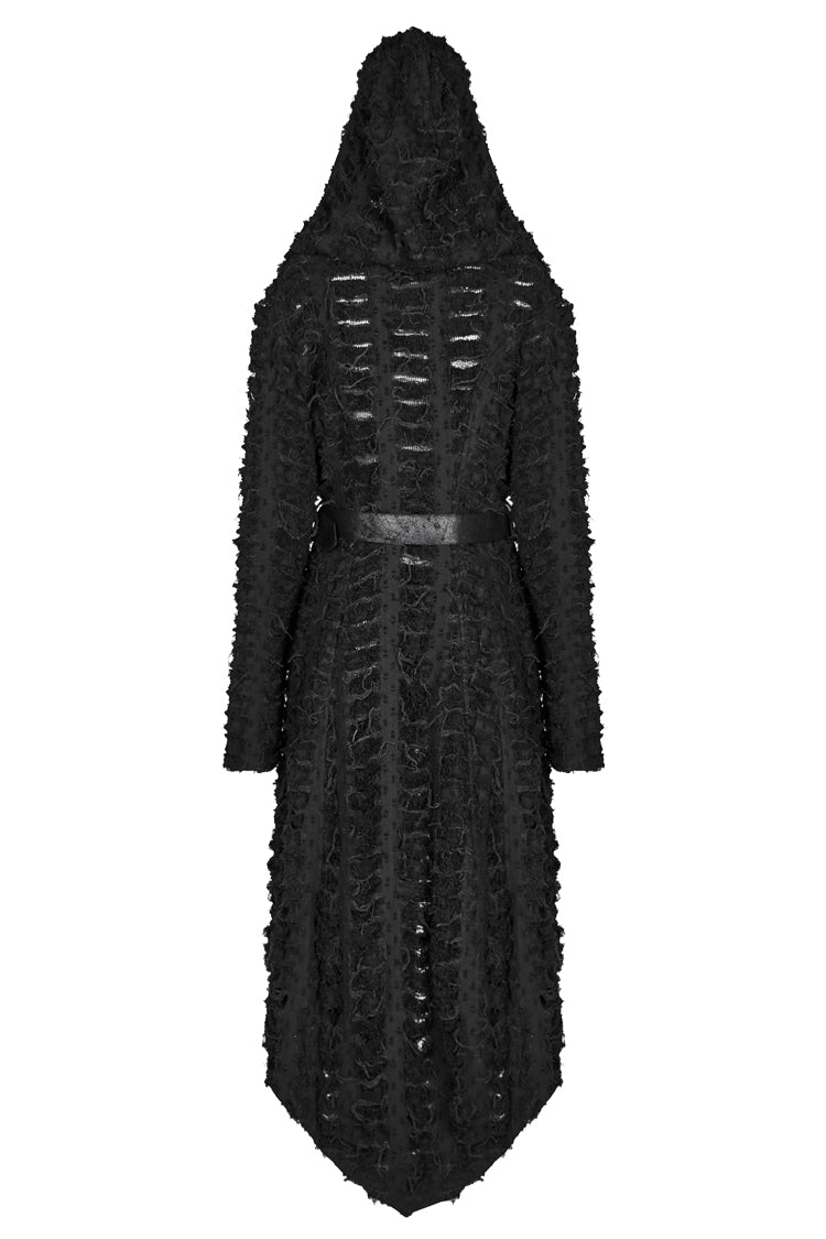 Black Irregular Hooded Women's Punk Long Coat - Product - 7