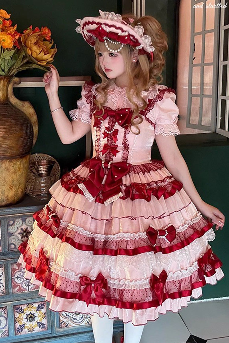 Red [Ribbon Berries] Sleeveless Multi-Layered Ruffle Bowknot Lace Sweet Lolita Jsk Dress - Product - 9
