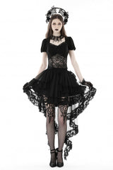 Black Multi-Layered Ruffled Lace Irregular Women's Gothic Swallow Tail Skirt - Black - 1