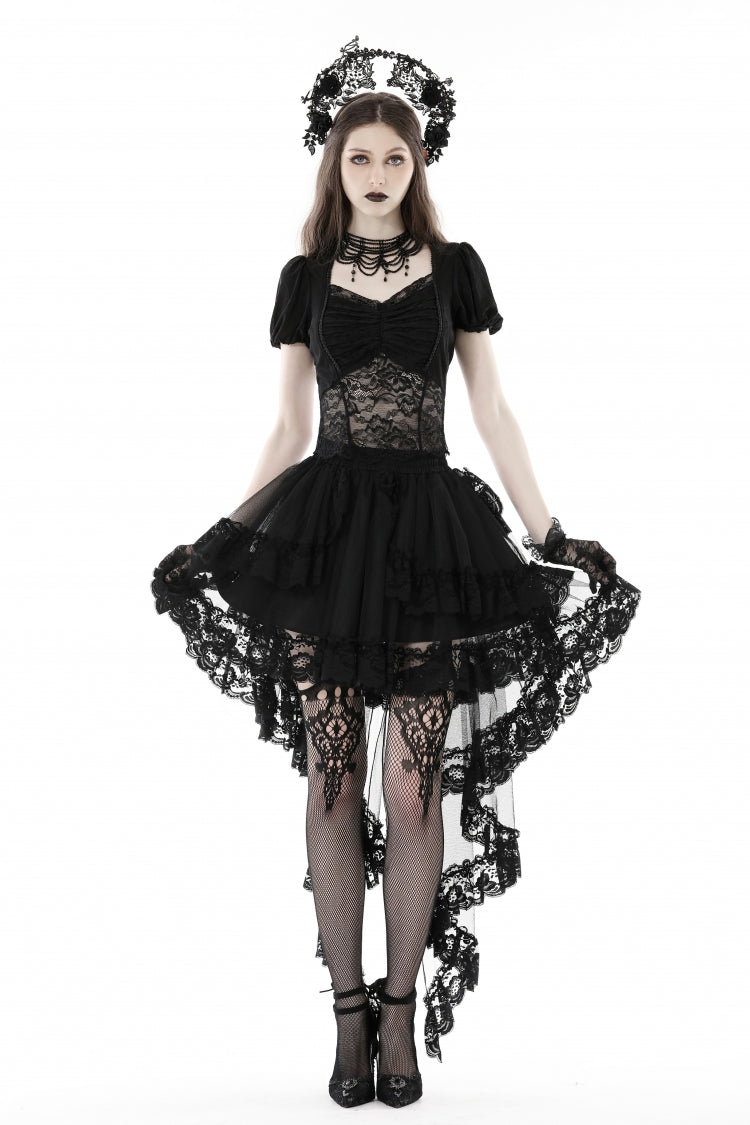 Black Multi-Layered Ruffled Lace Irregular Women's Gothic Swallow Tail Skirt - Black - 1