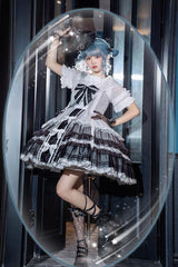 White/Black Multi-layer Ruffle Bowknot The Covenant of Summer Isle Gothic Princess Lolita Jsk Dress - Product - 2