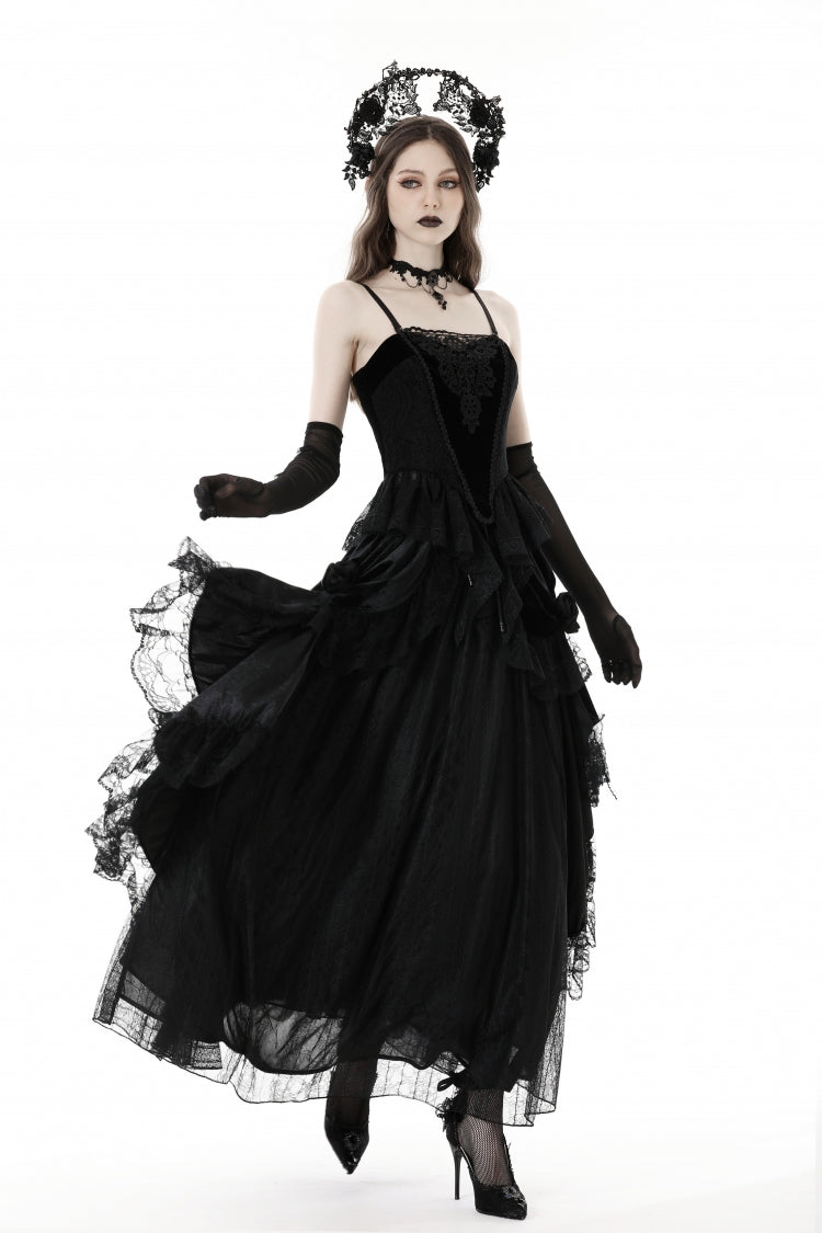 Black Sleeveless Floral Embroidered Velvet Women's Gothic Corset - Product - 9