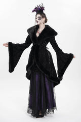 Black Long Sleeves Floral Embroidery Women's Gothic Fluffy Coat - Product - 4