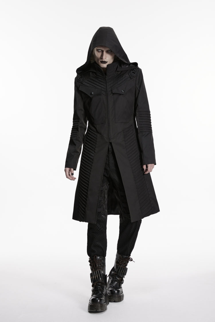 Black Stand Collar Long Sleeves Hooded Zippered Men's Punk Jacket - Product - 4