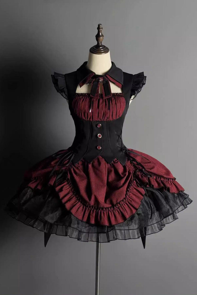 Black/Red [Potions] Sleeveless Triple-Layered Ruffle Bowknot Lace Gothic Lolita Dress 2 Colors - Product - 3