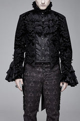 Black Court Pattern Stand Collar Gothic Mens Coat - Black - 1