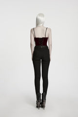 Red Lace Lace-Up Slim Fit Asymmetric Zippered Strappy Women's Gothic Balletcore Bustier Corset - Product - 4