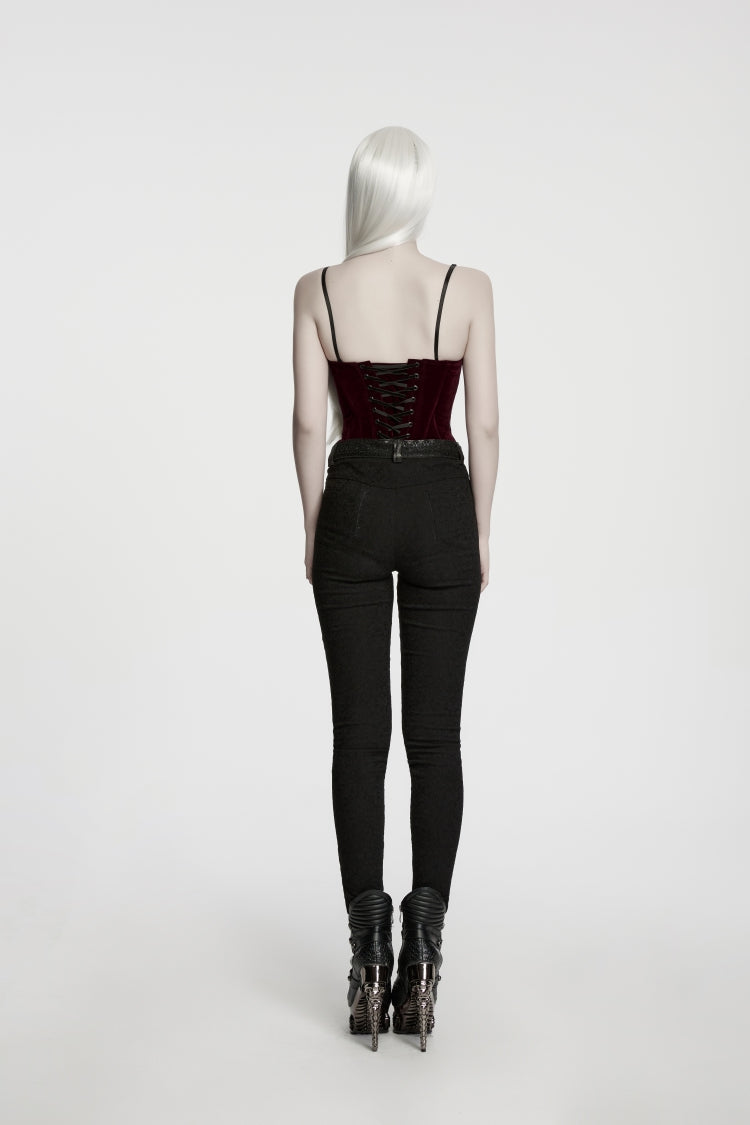 Red Lace Lace-Up Slim Fit Asymmetric Zippered Strappy Women's Gothic Balletcore Bustier Corset - Product - 4