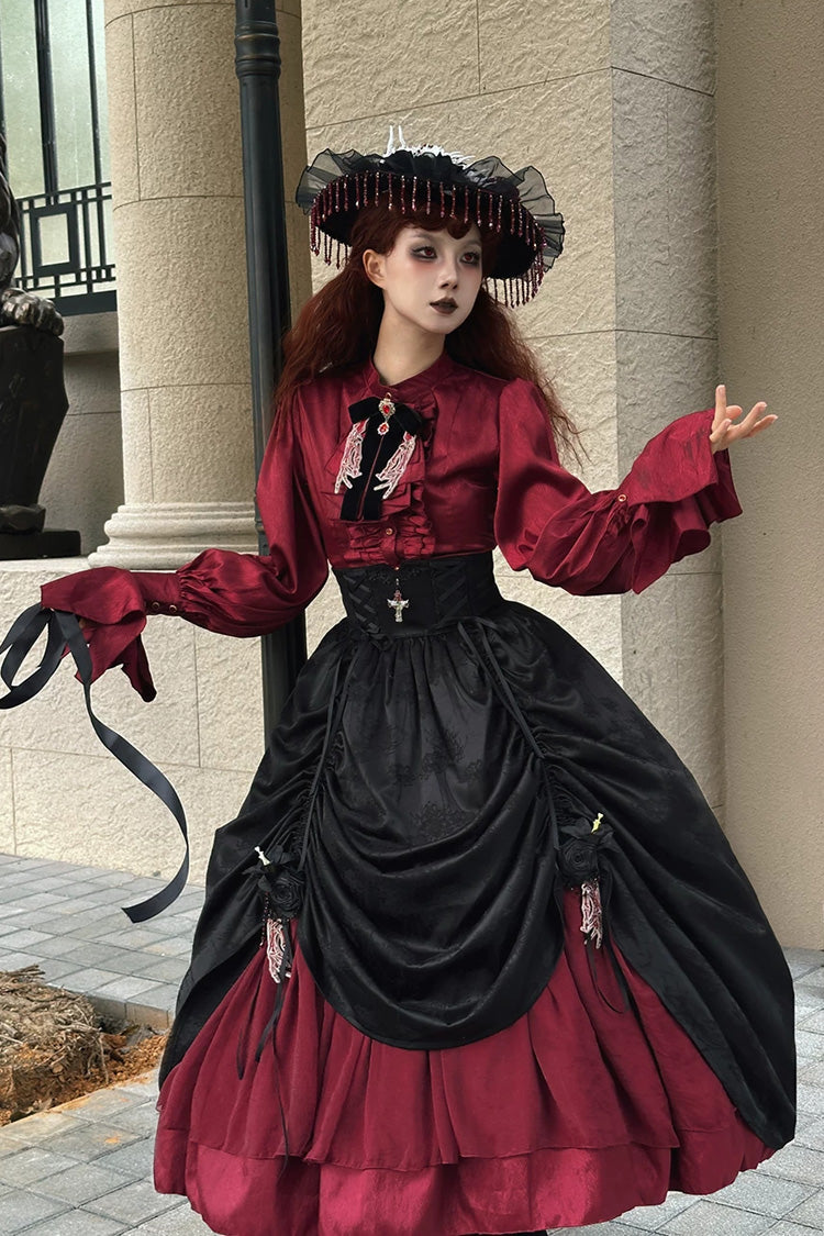 Black/Red [Moonlit Return] Printed Boned Gothic Elegant Lolita Skirt - Black/Red(Skirt-Only) - 1