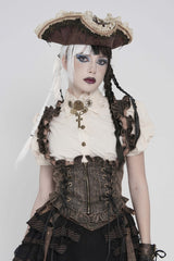 Bronze Bow Lace-Up Slim Zippered Women's Gothic Swallow-tailed Vest - Product - 1