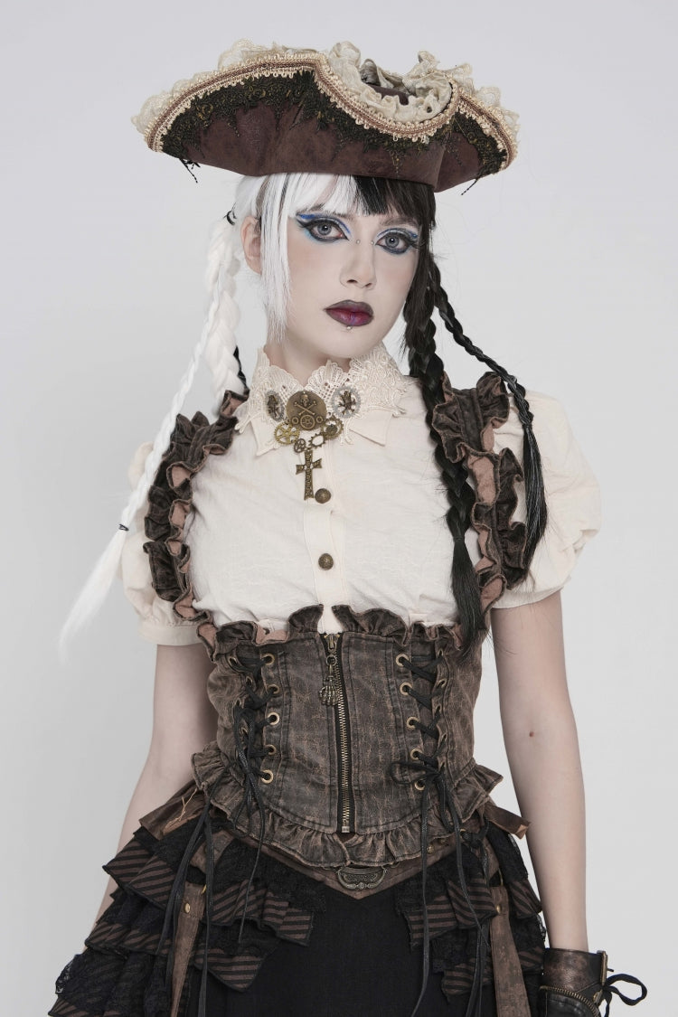 Bronze Bow Lace-Up Slim Zippered Women's Gothic Swallow-tailed Vest - Product - 1