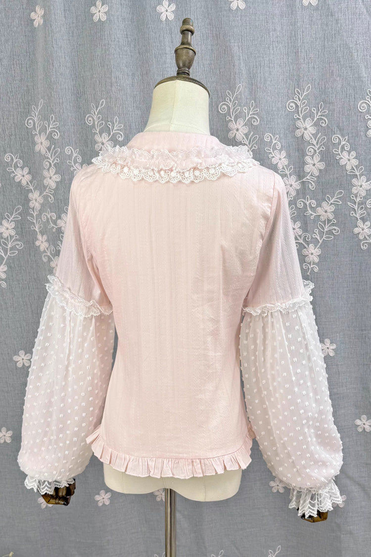 [Candy Stick] Doll Collar Long Lantern Sleeves Ruffled Lace Sweet Elegant Lolita Blouse 4 Colors - Product - 7