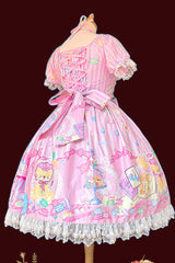 [Macaron Dolly House] Doll Collar Short Sleeves Print Bowknot Sweet Lolita Dress 3 Colors - Product - 15