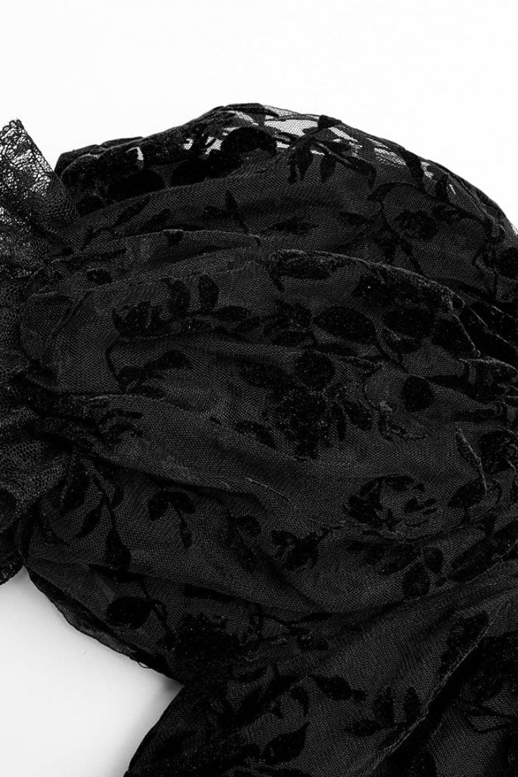 Off Shoulder Ruffle Stitching Lace Sheer Womens Gothic T-Shirt 2 Colors - Product - 11