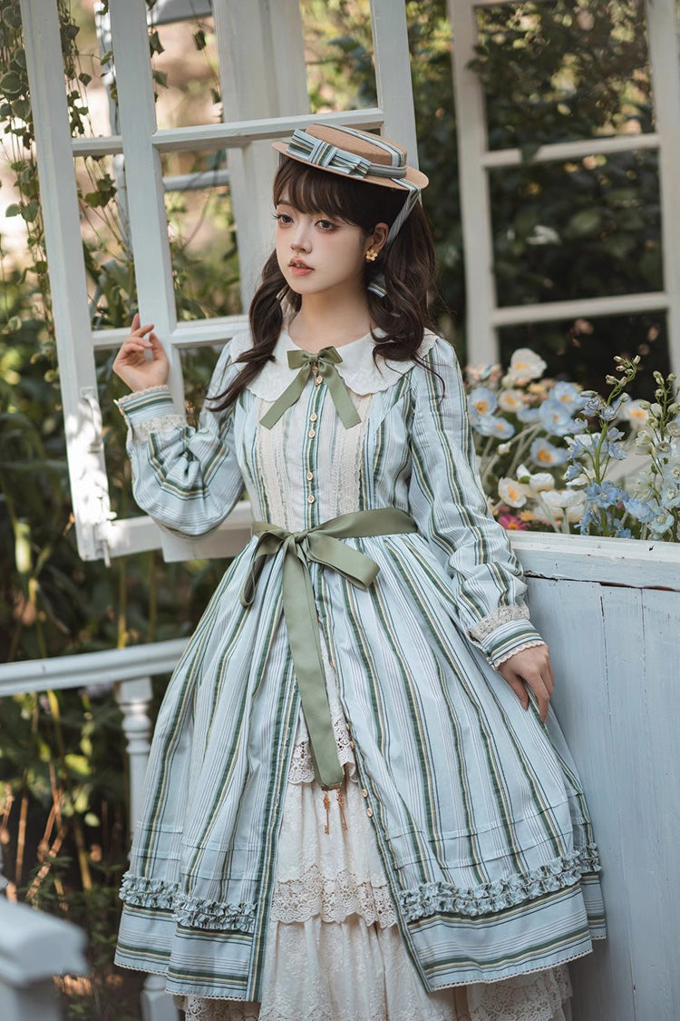 Forest Atlas Striped Print Long Sleeves Bowknot Sweet Lolita Dress 3 Colors - Product - 7
