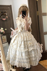 Apricot [Heart In Love] Multi-Layered Ruffled Bow Sweet Lolita Jsk Dress - Product - 4