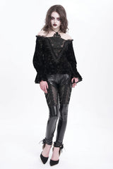 Black Chain Faux Leather Stitching Lace Women's Gothic Pants - Product - 6