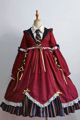 Magic Academy Witch Alchemy Long Sleeves Gothic Lolita OP Dress 4 Colors - Red - 9